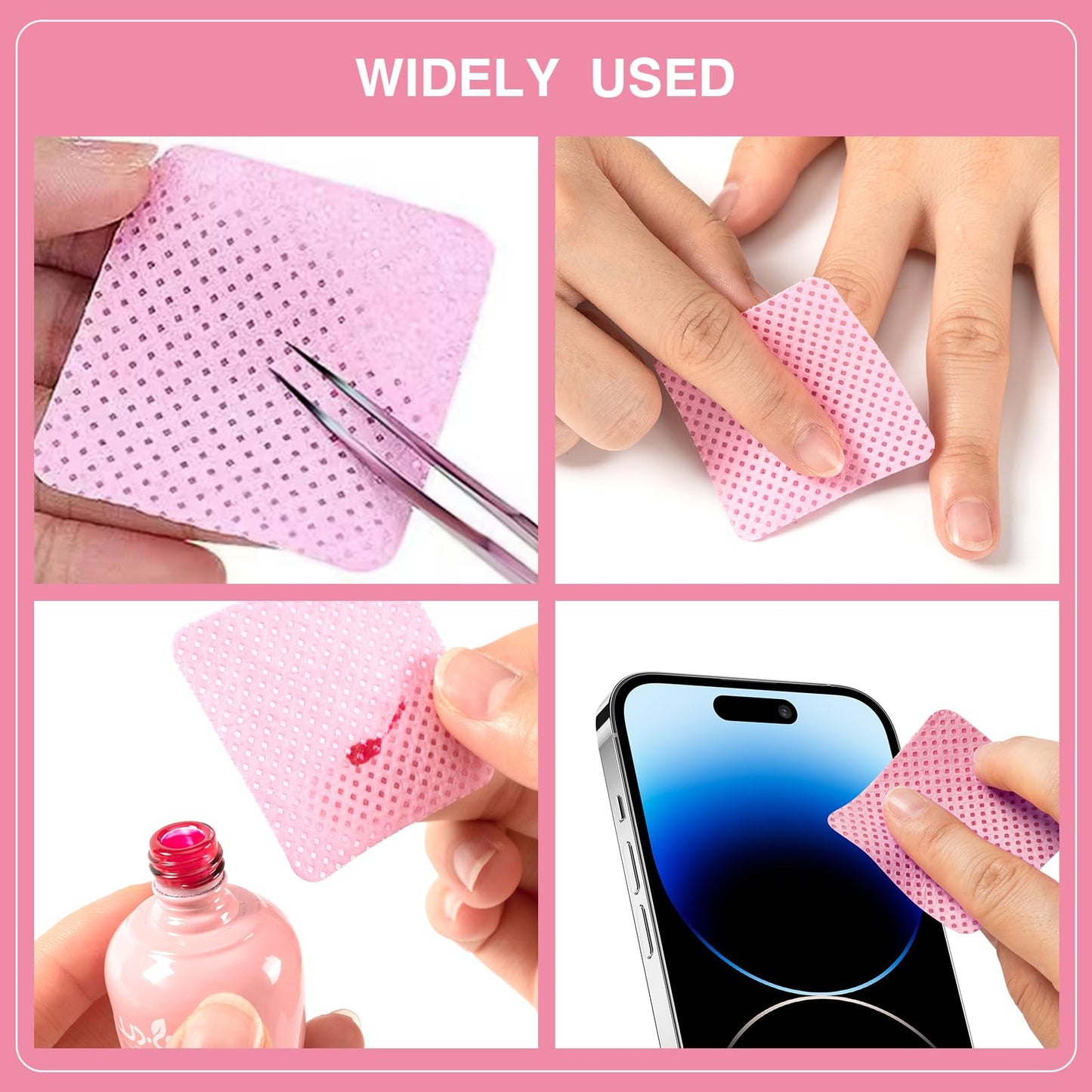 BLUERISE Lint Free Nail Wipes Nail Polish Remover Pads Soft Absorbable Eyelash Extension Glue Cleaning Wipes Pink 600pcs Beauty & Personal Care BLUERISE