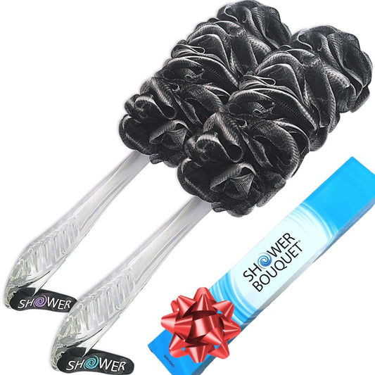SHOWER BOUQUET Loofah-Charcoal Back-Scrubber 2-Pack // Long-Handle Bath-Sponge Brush/Extra Large Soft Mesh Loofa-Lufa-Loufa for Men & Women Beauty & Personal Care Shower Bouquet