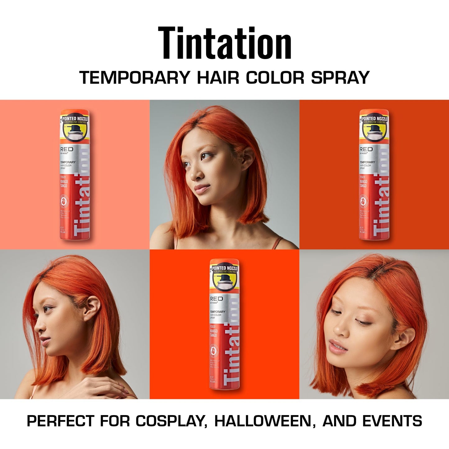 Red by Kiss Tintation Temporary Hair Color Spray 2.82oz, Quick-Dry & Smudge-Proof, Vivid Color Washable Hair Dye, Styling Spray Cosplay Halloween Beauty & Personal Care Red by Kiss