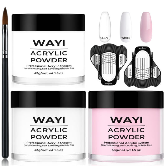 Acrylic Powder Set - 3 Colors 43g White Clear Pink Acrylic Nail Powder Professional Polymer Colored Acrylic Nail Powder for Acrylic Nail Extension Beauty & Personal Care WAYI