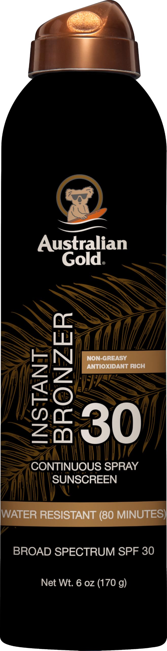 Australian Gold Continuous Spray Sunscreen SPF 30 | Instant Bronzer, 6 Fl
