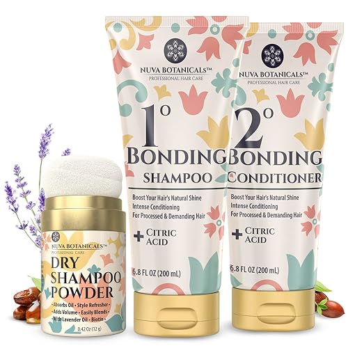 Dry Shampoo Powder with Biotin (0.42 oz) and Bonding Shampoo & Conditioner Set (6.8 Fl oz each) - Strengthening Formula to Restore Damaged Hair Beauty & Personal Care Nuva Botanicals