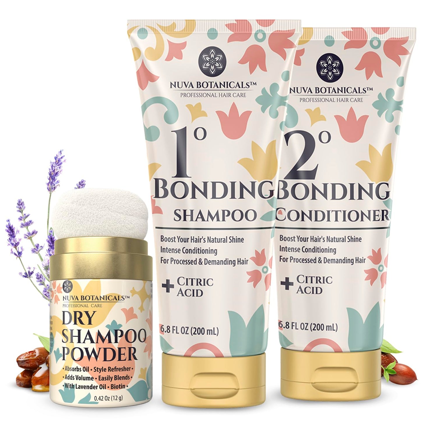 Dry Shampoo Powder with Biotin (0.42 oz) and Bonding Shampoo & Conditioner Set (6.8 Fl oz each) - Strengthening Formula to Restore Damaged Hair Beauty & Personal Care Nuva Botanicals