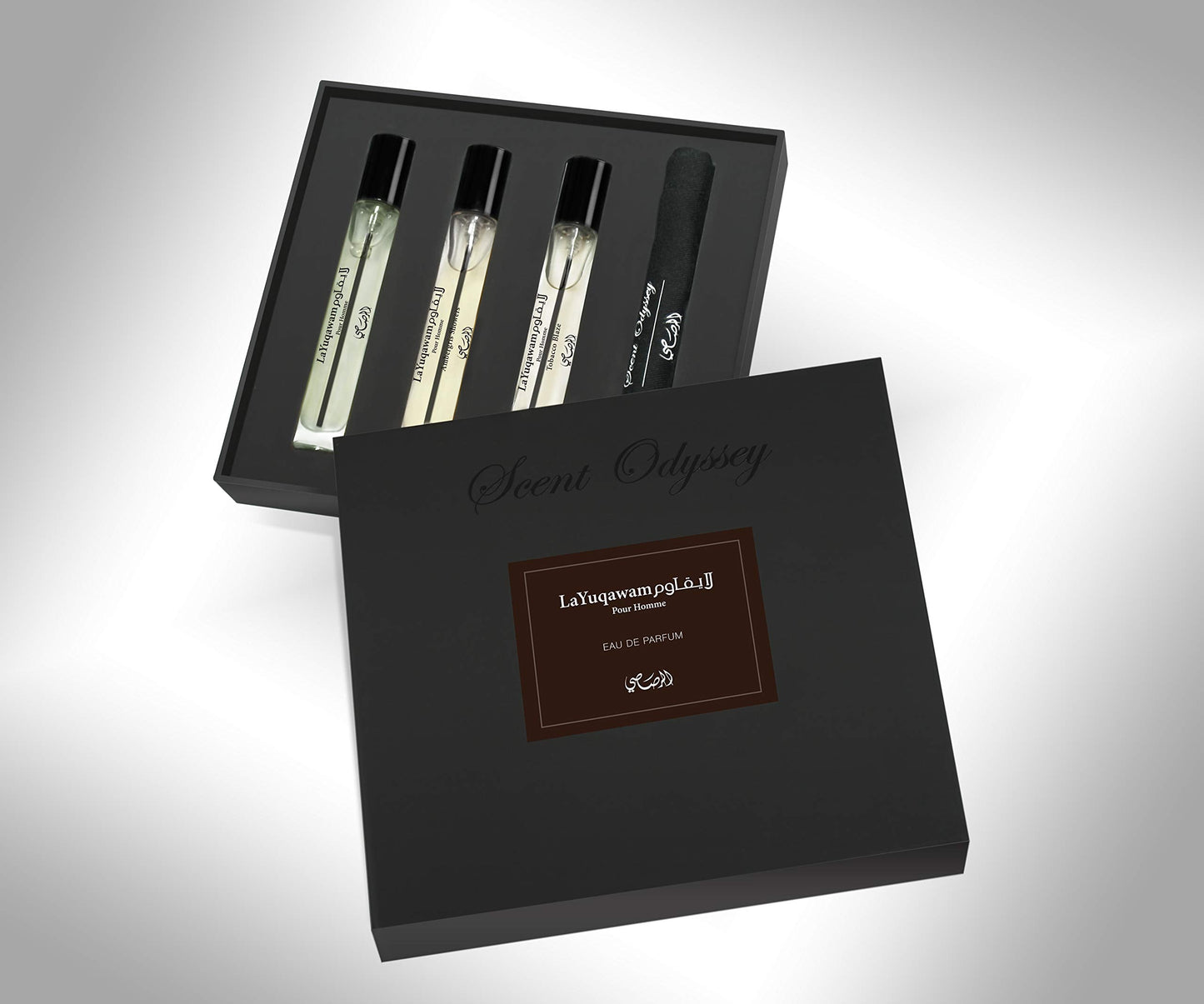 Rasasi Scent Odyssey - La Yuqawam for Men - 3 Pc Gift Set 0.25oz LaYuqawam Pour Homme EDP Spray, 0.25oz Ambergris Showers EDP Spray, 0.25oz Tobacco Beauty & Personal Care RASASI