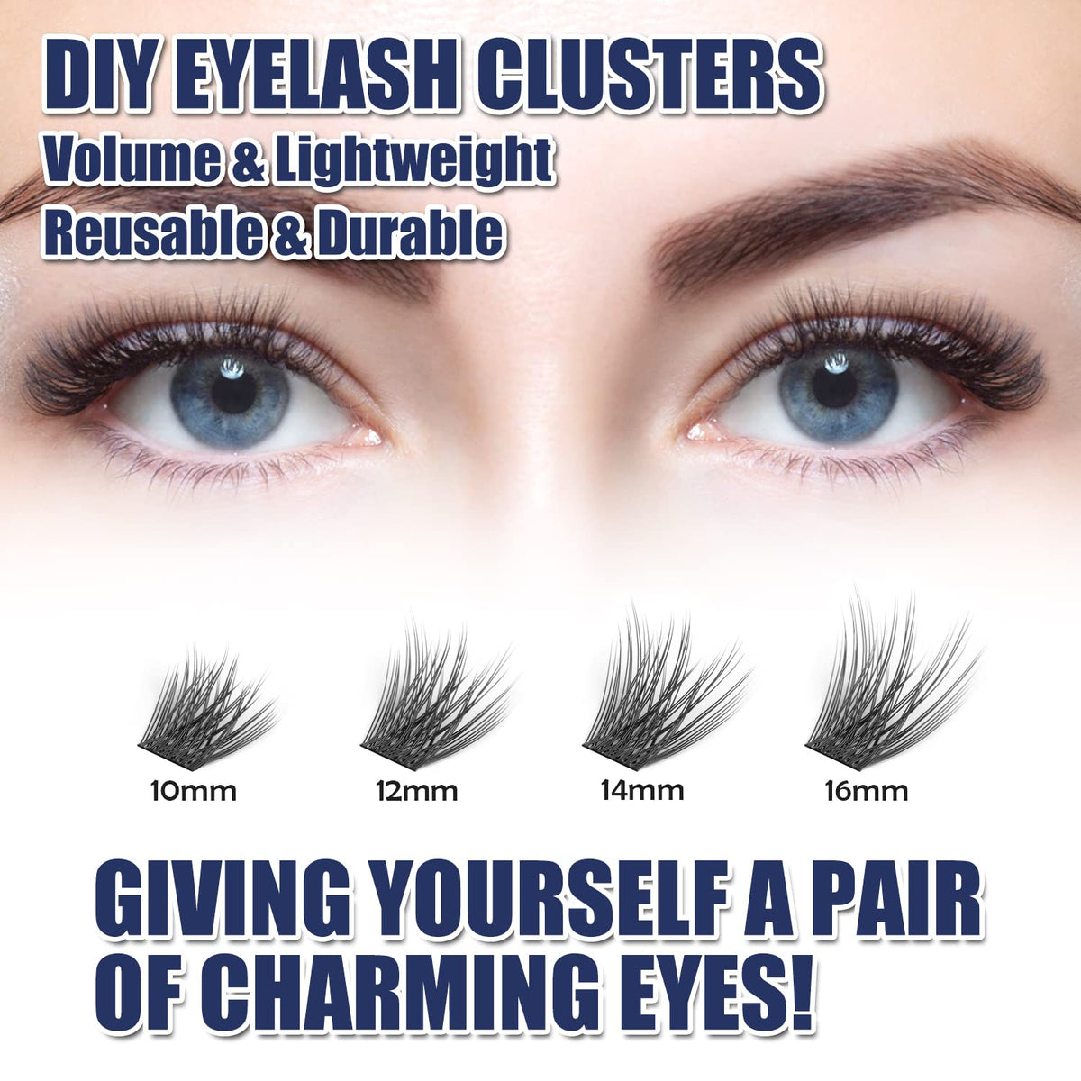 ETVITE DIY Eyelash Extension Lash Clusters Individual Lashes, 48 Clusters 3D Effect C Curl, Natural Look Reusable Soft Feather Light Volume 10mm Beauty & Personal Care ETVITE