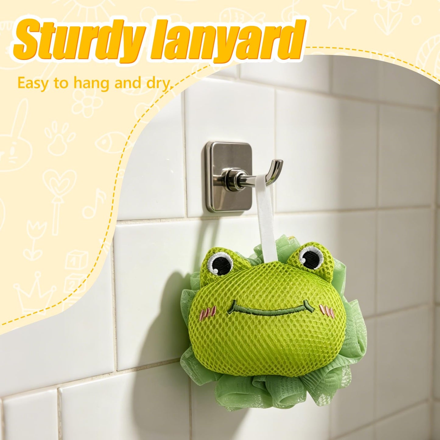 Kids Loofah, Cute Cartoon Animal Kids Bath Sponge with Hanging Rope, Soft Double Mesh for Rich Lather (Green Frog) Beauty and Personal Care Taolivingmart