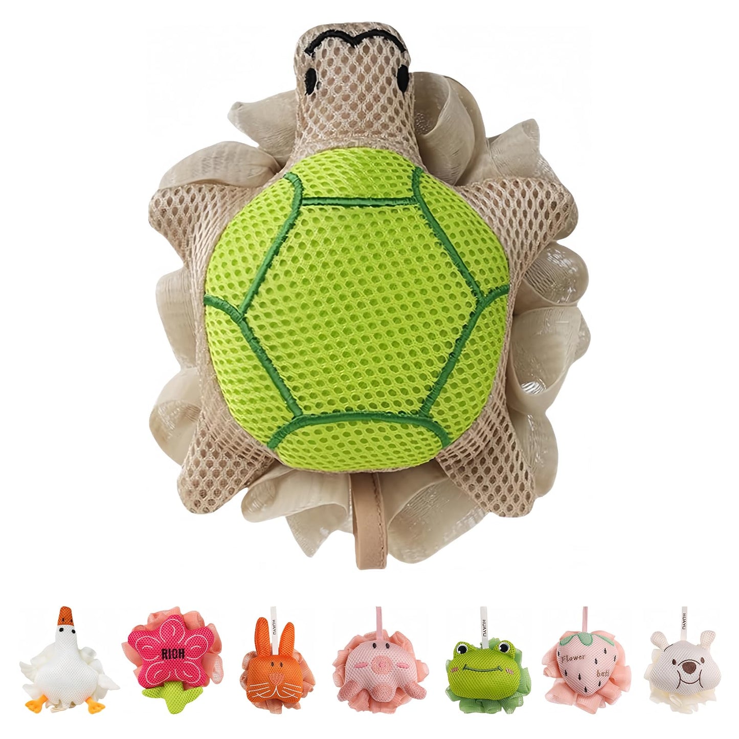 Kids Loofah, Cute Cartoon Animal Kids Bath Sponge with Hanging Rope, Soft Double Mesh for Rich Lather (Little Turtle) Beauty and Personal Care Taolivingmart