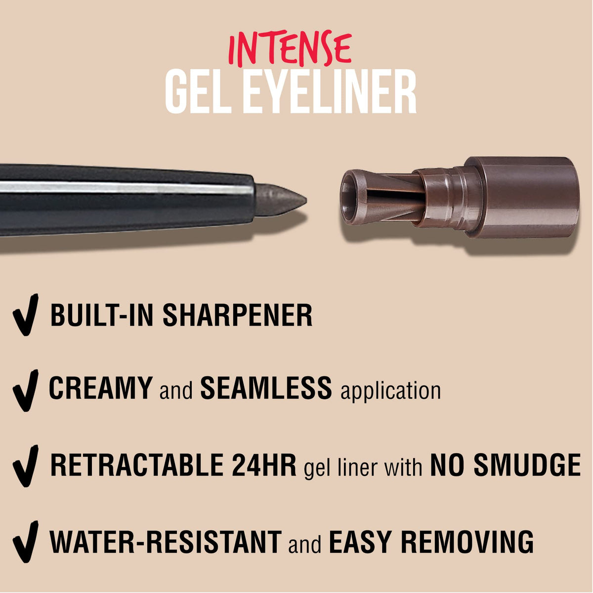 KISS NEW YORK Pro Intense Gel Eyeliner with Built-in Sharpener, Waterproof, Smudge-proof, Long Lasting Gel Eyeliner Pencil (Dark Brown) Beauty & Personal Care KISS NEW YORK