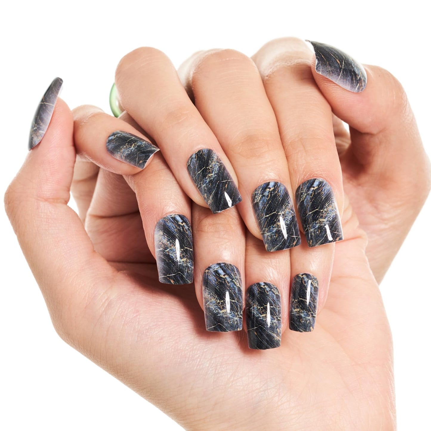 GLAMERMAID Ombre Press on Nails Medium Square, Fall Peacock Blue Marble Jelly Soft Gel Nails Square Fake Nail, Glossy Stick Glue 0n Nail Kit Beauty & Personal Care GLAMERMAID