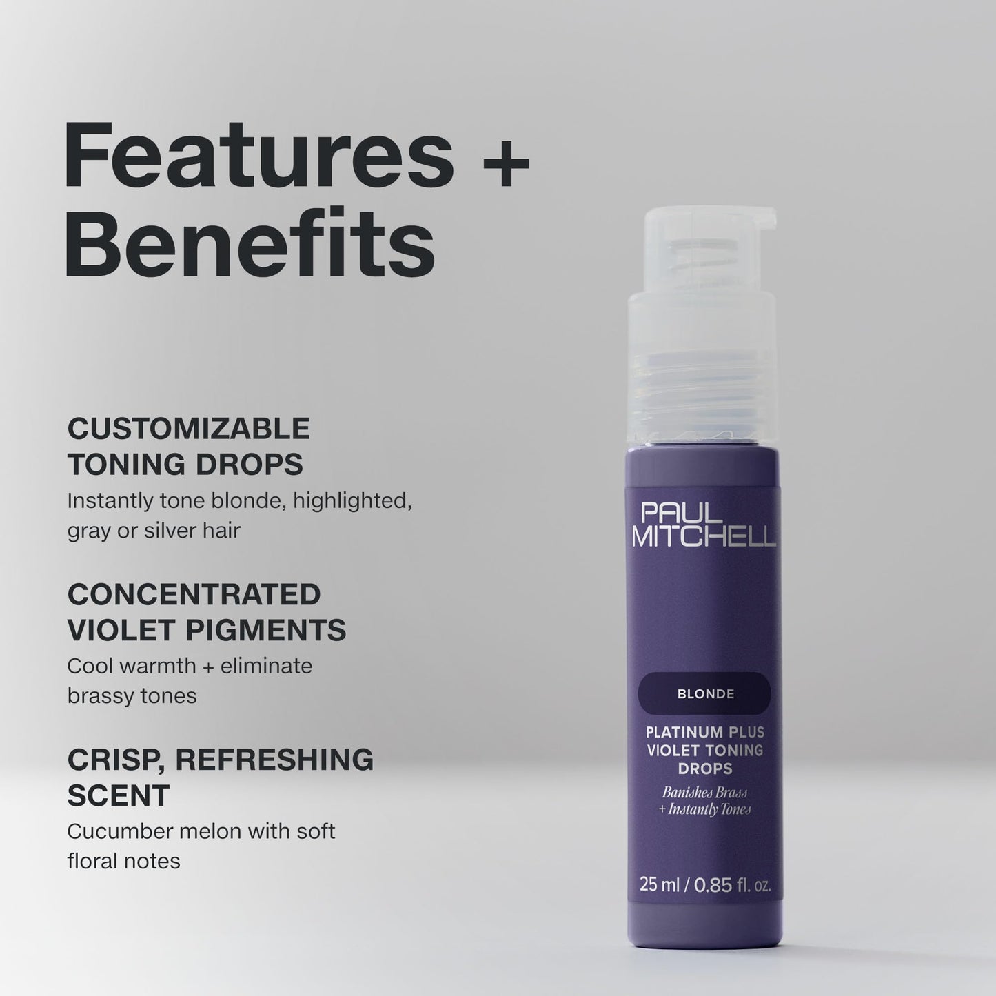 Paul Mitchell Platinum Plus Violet Toning Drops, Banishes Brass + Intensely Tones, Ideal for Blonde, Highlighted, Gray or Silver Hair, 0.85 fl. oz Beauty & Personal Care Paul Mitchell