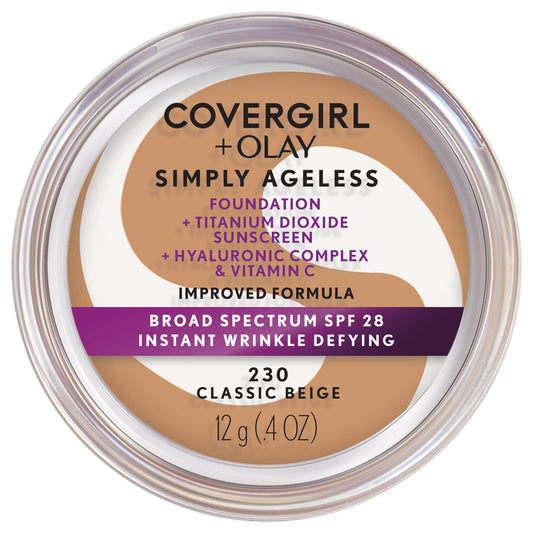 COVERGIRL Simply Ageless Instant Wrinkle Defying Foundation, SPF 28, Hyaluronic Complex & Vitamin C - 230 Classic Beige, Pack of 1 Beauty & Personal Care COVERGIRL