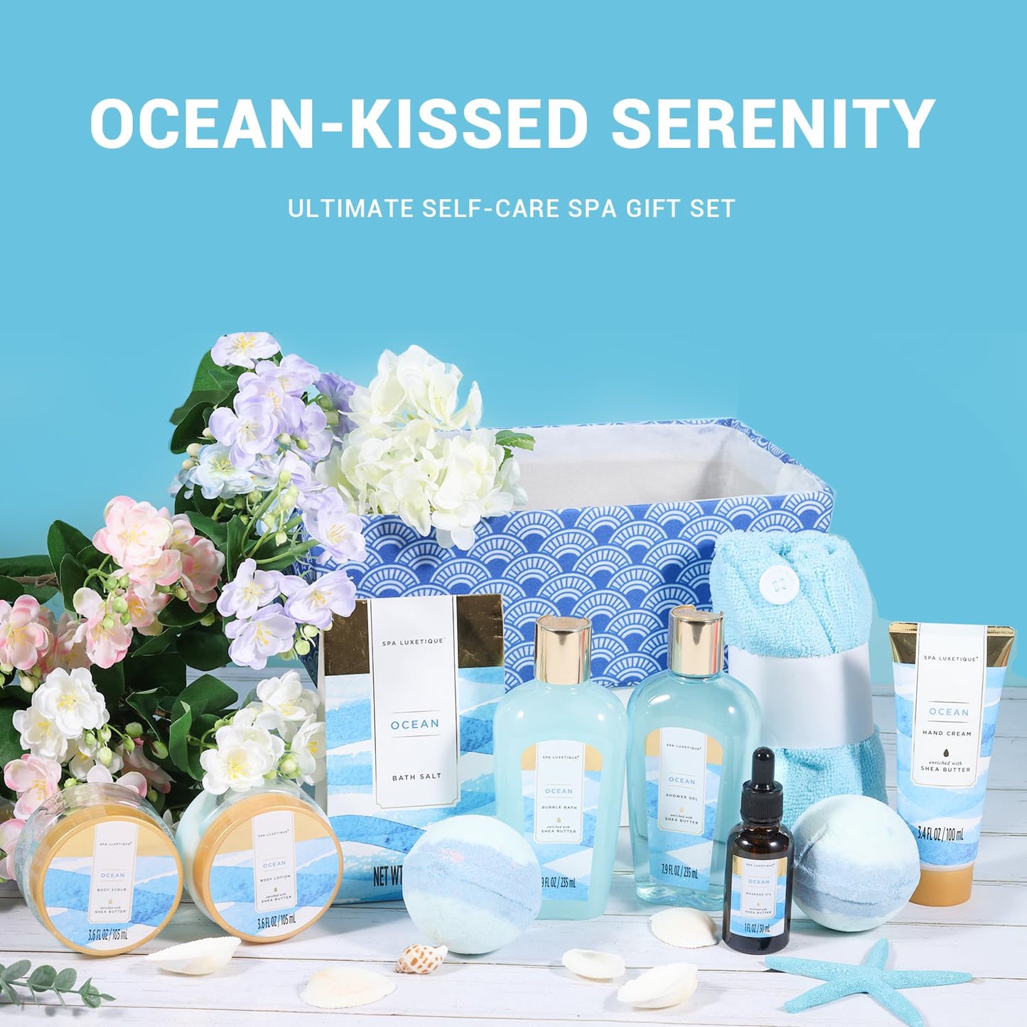 Spa Gift Basket for Women, Spa Luxetique Bath Gift Set - 12 Pcs Ocean Scented Home Bath Kit, Includes Bath Bombs, Body Scrub, Bubble Bath, Body Lotion Beauty and Personal Care spa luxetique