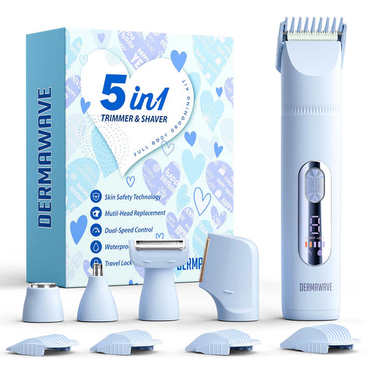DERMAWAVE 5-in-1 Electric Bikini Trimmer for Women Pubic Hair, Waterproof Electric Razor Foil Shaver Hair Trimmer Epilator for Face, Nose, Ear, Bikini Beauty and Personal Care DERMAWAVE