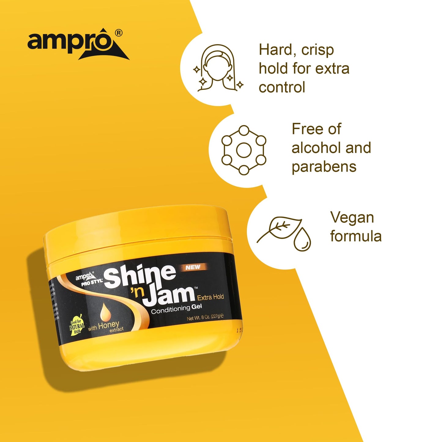 AmPro Shine-n-Jam Maximum Hold - Infused with Honey Extract to Strengthen Hair - Great for Taming Fringe, Ponytails, Soft Weaves, and Braids - Keeps Beauty & Personal Care AmPro
