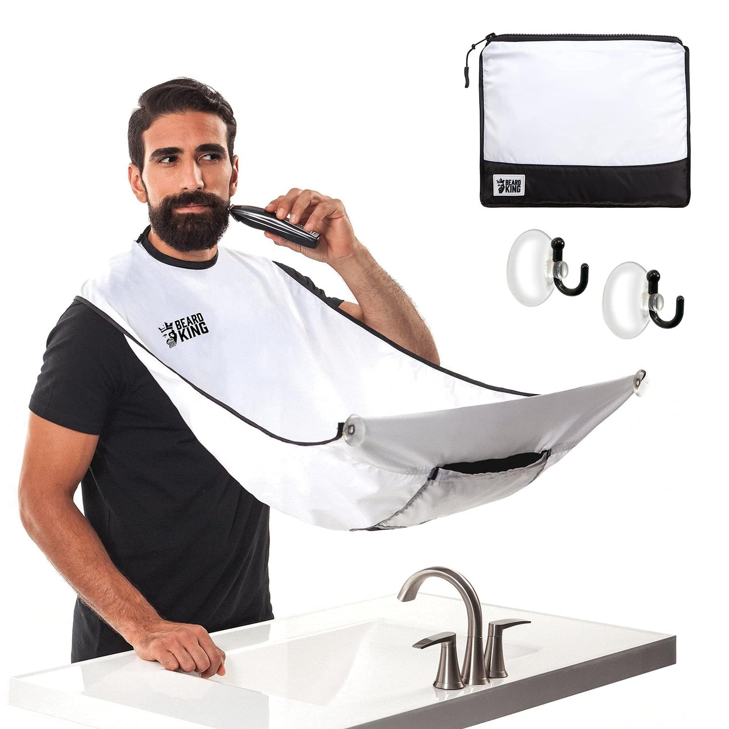 BEARD KING Beard Bib Apron - As Seen on Shark Tank - Gifts for Him, Stocking Stuffers for Men, Mens Gift, White Beauty and Personal Care BEARD KING