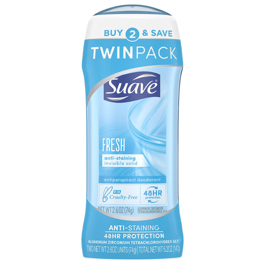 Suave Deodorant Antiperspirant & Deodorant Stick 48-hour Odor and Wetness Protection Fresh Deodorant for Women 2.6 oz 2 Count Beauty and Personal Care Suave