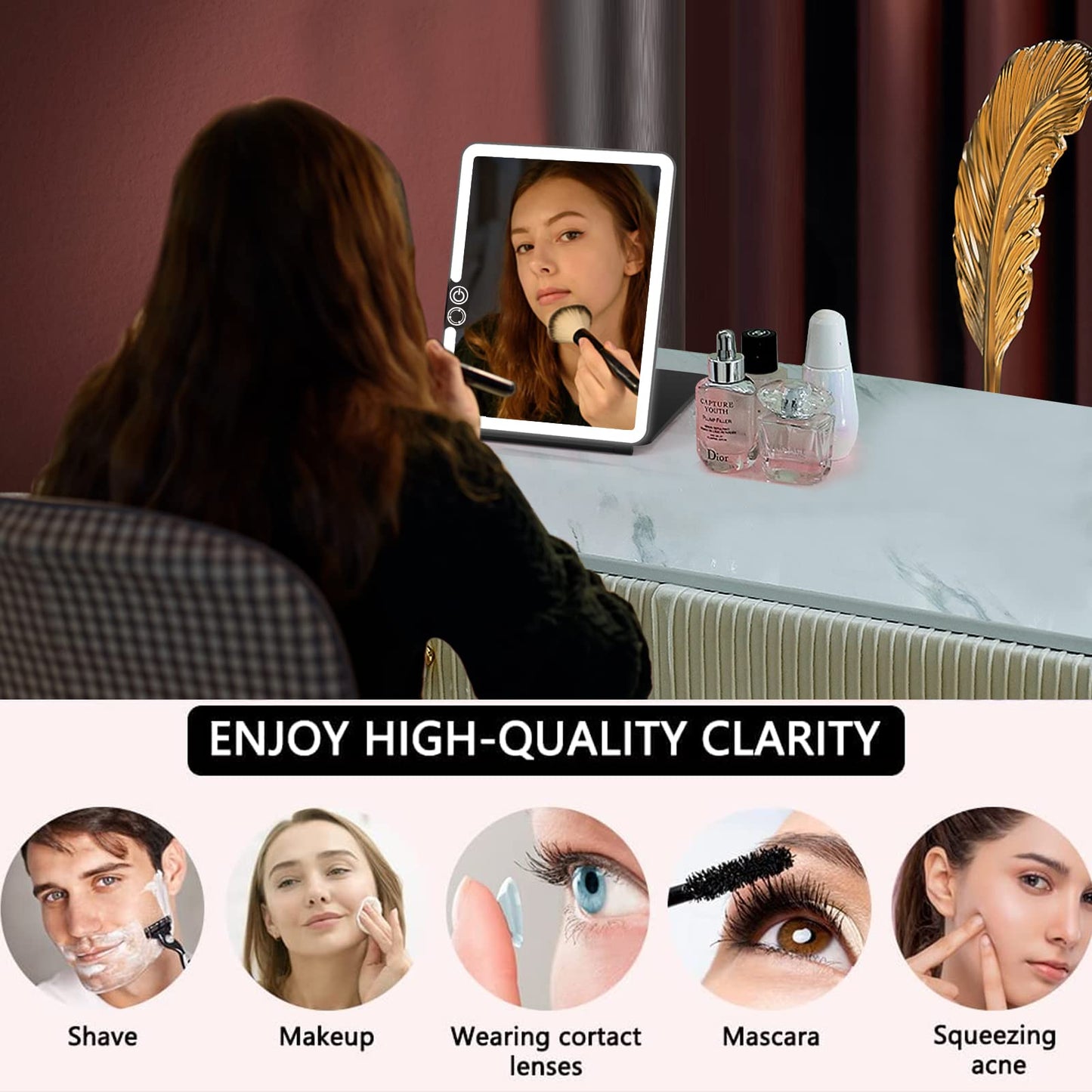 WEILY Portable Travel Mirror Makeup Mirror with 72 LED Lights, Touch Screen Three Colors Dimmable,Ultra Thin, 2000 mAh USB Rechargeable Foldable Beauty & Personal Care WEILY