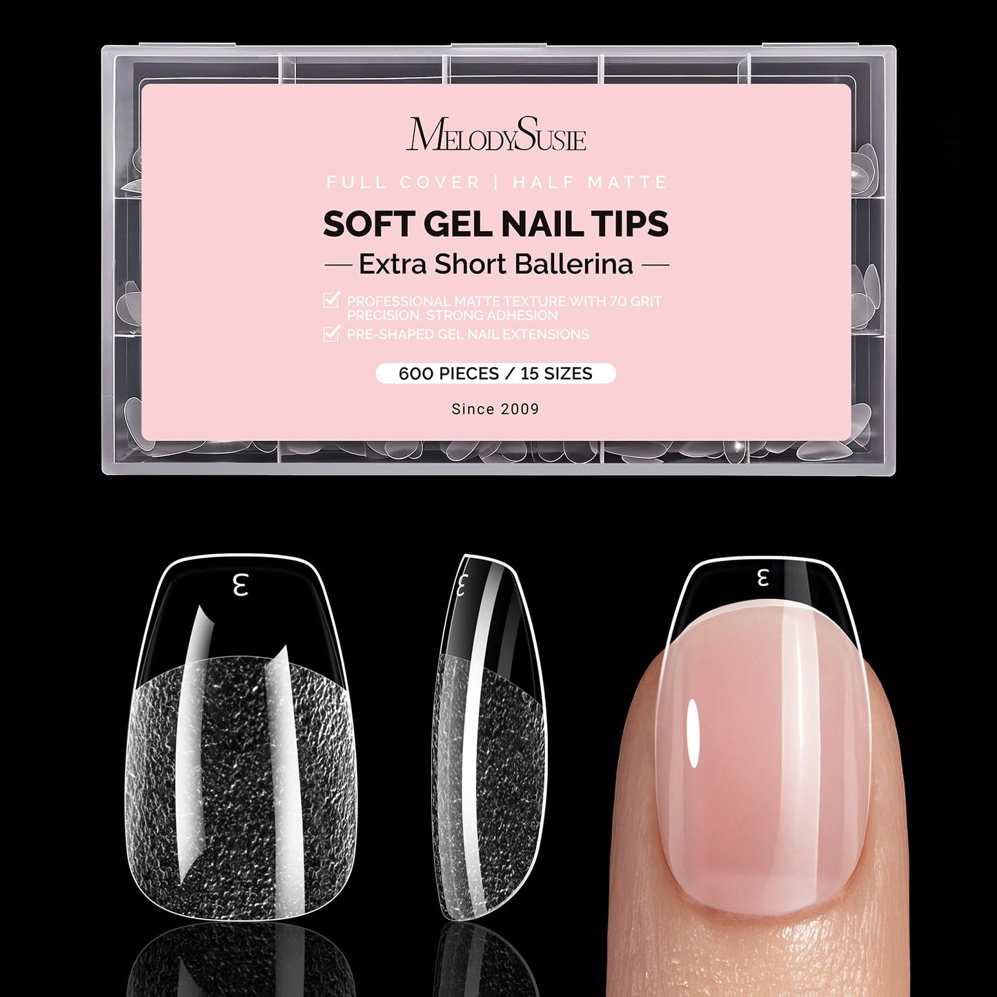 MelodySusie Extra Short Ballerina X Nail Tips- 600Pcs 15 Sizes Clear Acrylic, Half Matte Full Cover Press on Nails for DIY Extension & Salon Use Beauty and Personal Care MelodySusie Default Title