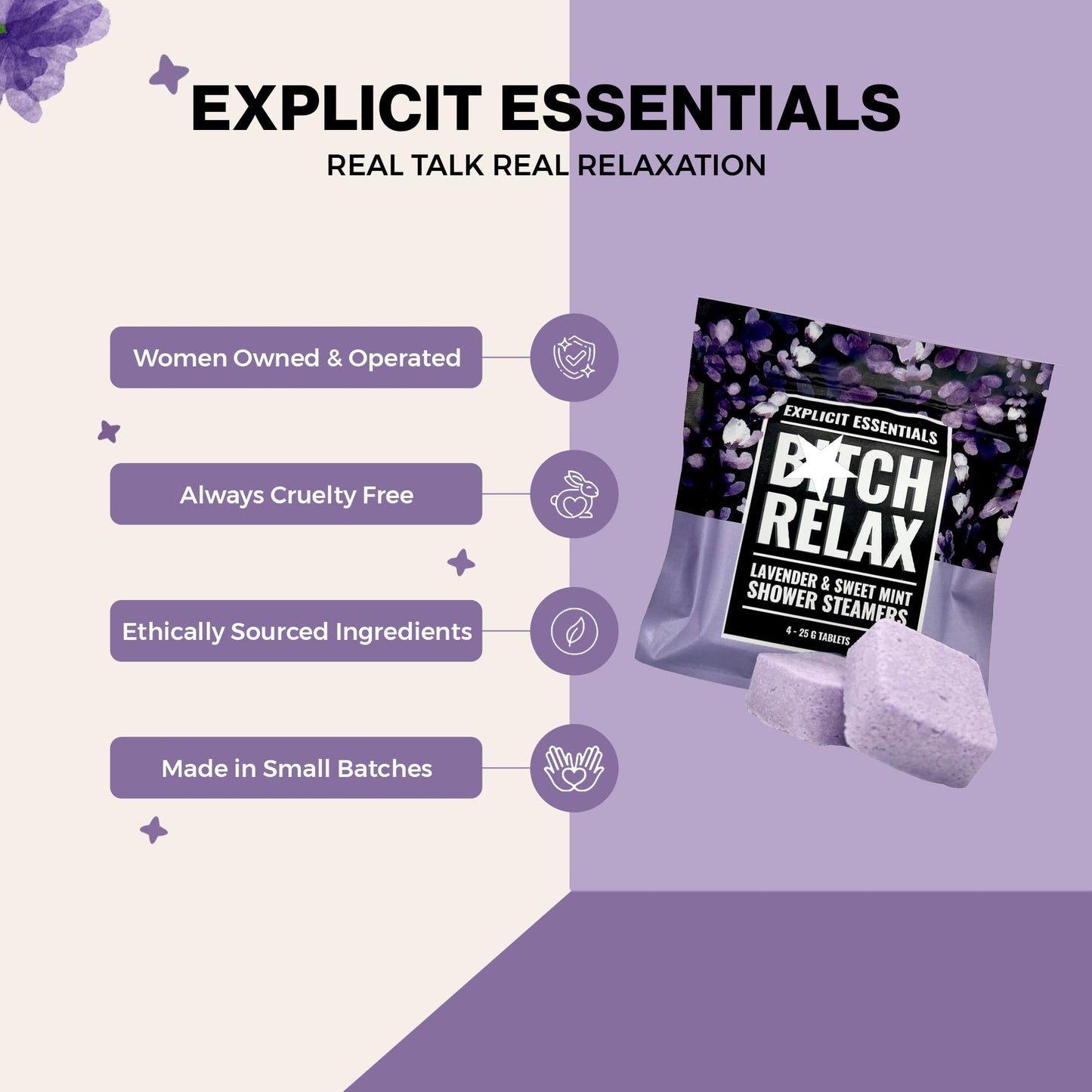 Explicit Essentials B Relax Shower Steamers - Lavender Mint Aromatherapy Shower Steamers for Relaxation & Stress Relief - Spa Shower Gift Beauty and Personal Care Explicit Essentials