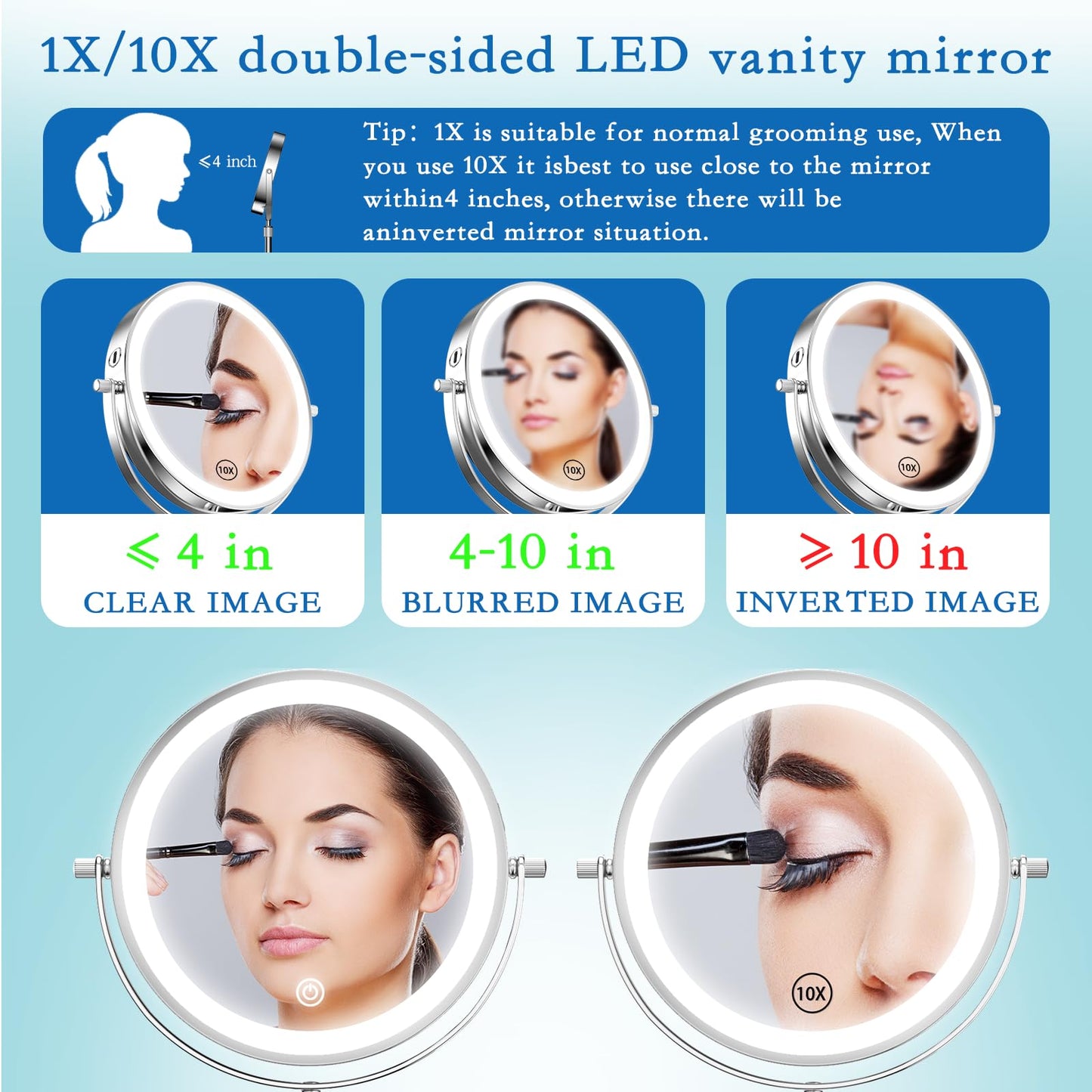 Niuphia Vanity Mirror with Lights 7" Rechargeable 1x/10x Lighted Makeup Mirror Adjustable Height Double Sided Mirror with Lights 360°Rotating Makeup Beauty & Personal Care Niuphia