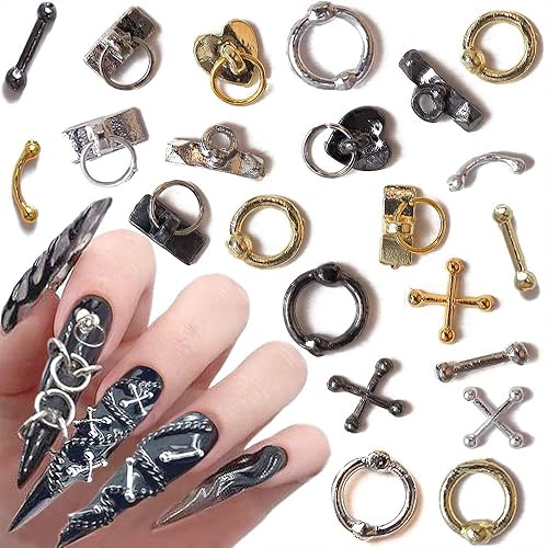 Dornail 30pcs Vintage Punk Alloy Nail Charms 3D Cross Nail Charm Hollow Hanging Rings Latch Metal Nail Art Charms for Nails Jewelry Gothic Design Nail Beauty & Personal Care Dornail