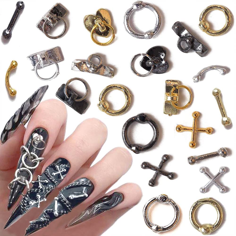 Dornail 30pcs Vintage Punk Alloy Nail Charms 3D Cross Nail Charm Hollow Hanging Rings Latch Metal Nail Art Charms for Nails Jewelry Gothic Design Nail Beauty & Personal Care Dornail