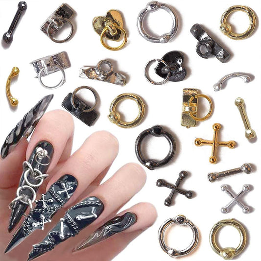 Dornail 30pcs Vintage Punk Alloy Nail Charms 3D Cross Nail Charm Hollow Hanging Rings Latch Metal Nail Art Charms for Nails Jewelry Gothic Design Nail Beauty & Personal Care Dornail