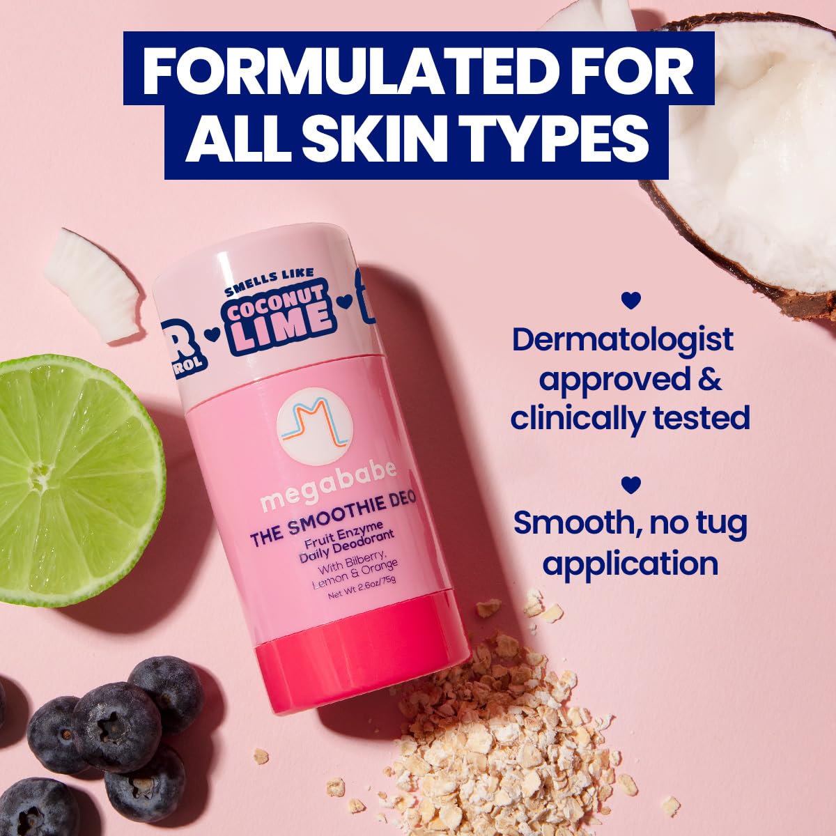 Megababe Daily Deodorant -The Smoothie Deo with 72 hour Odor Protection - Summer and Hot Weather Essential - Coconut & Fruit Enzymes - Aluminum-Free Beauty and Personal Care Megababe