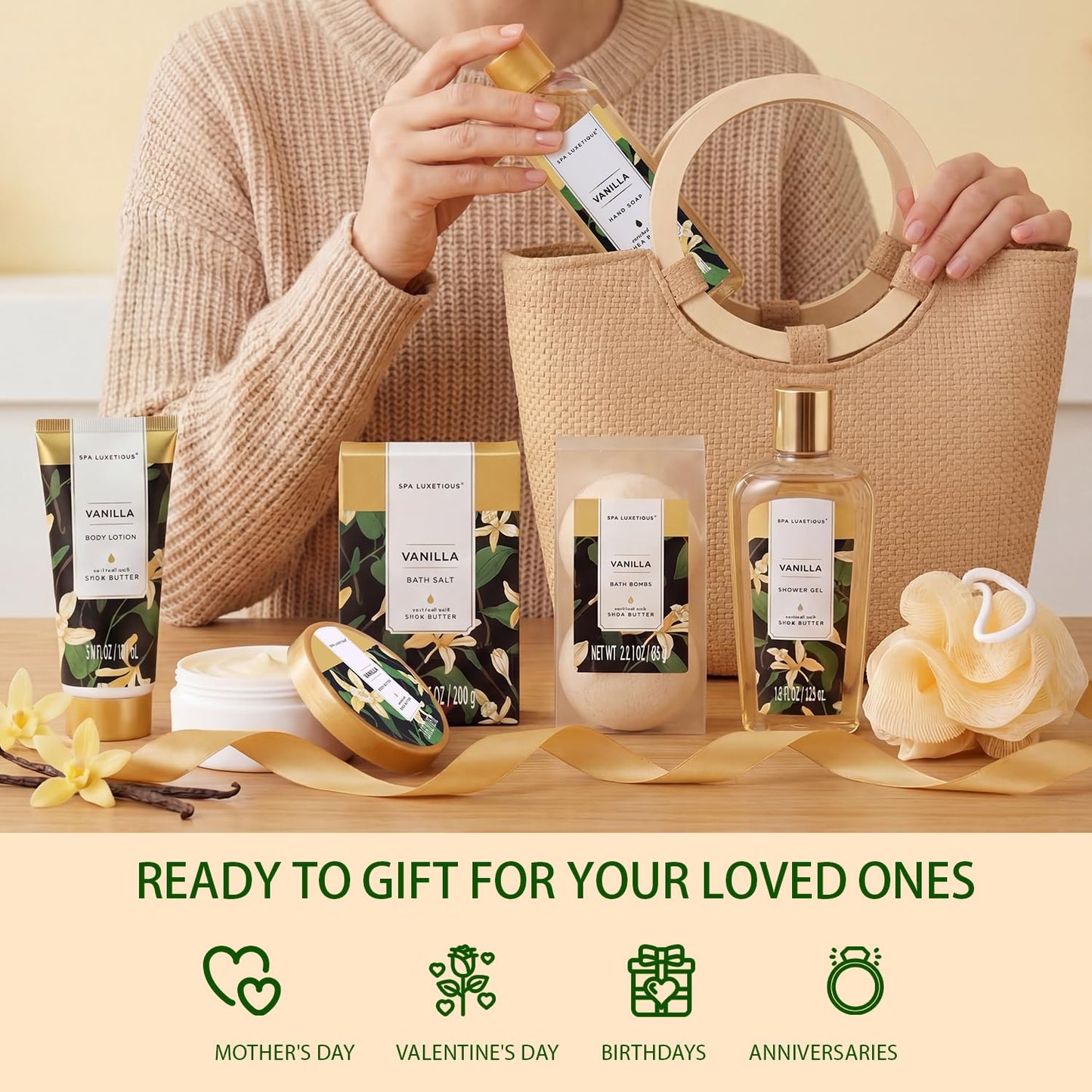 spa luxetique Bath Sets for Women Gift - 10PCS Vanilla Scent Spa Kit, Spa Gift Baskets for Her Birthday, Mother's Day Gifts for Women, Mother, Wife Beauty and Personal Care spa luxetique