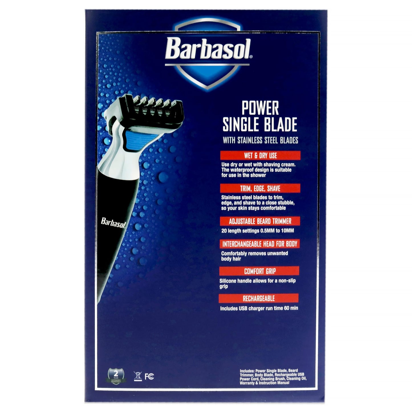 Barbasol Rechargeable Electric Wet and Dry Single Blade Shaver with Stainless Steel Blades and Adjustable Beard Trimmer Attachment Beauty and Personal Care Barbasol