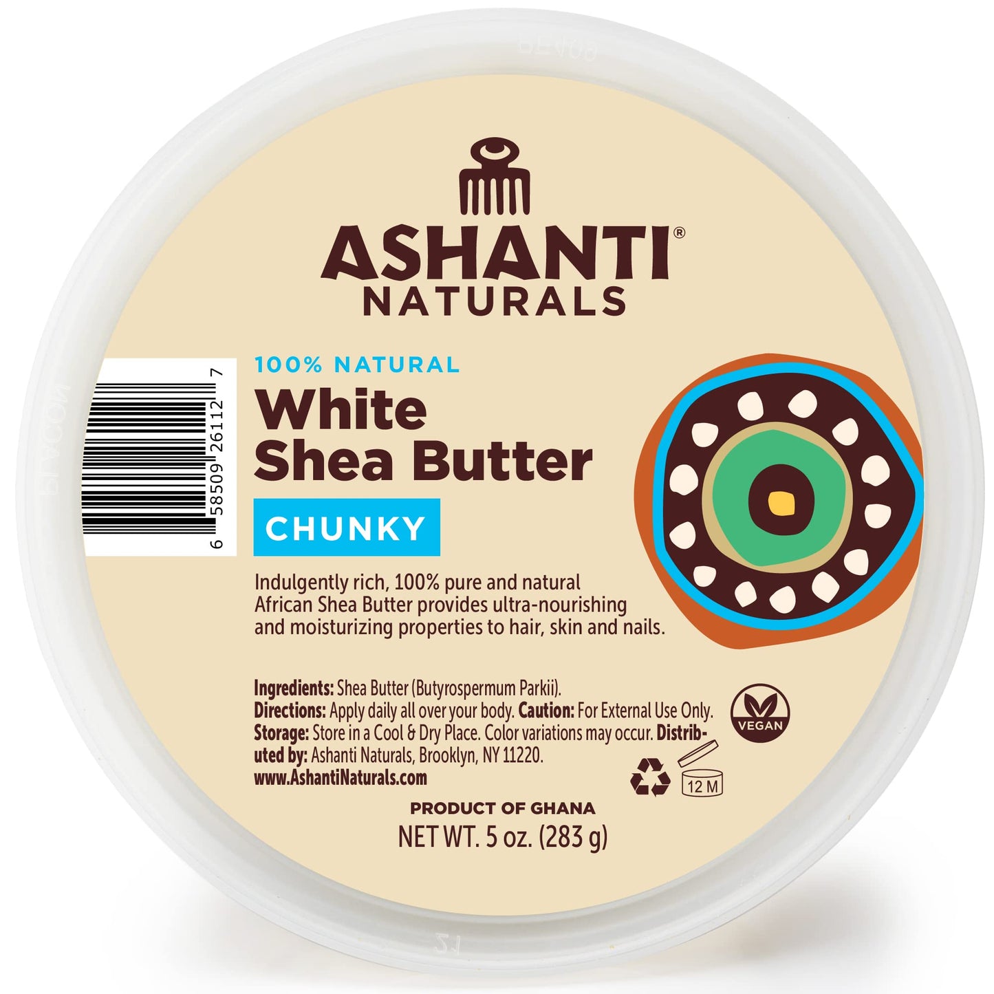 Ashanti Naturals White Chunky Raw Shea Butter | Unrefined African Shea Butter from Ghana | 100% Natural Moisturizer, No Additives - 5 oz Beauty & Personal Care Ashanti Naturals