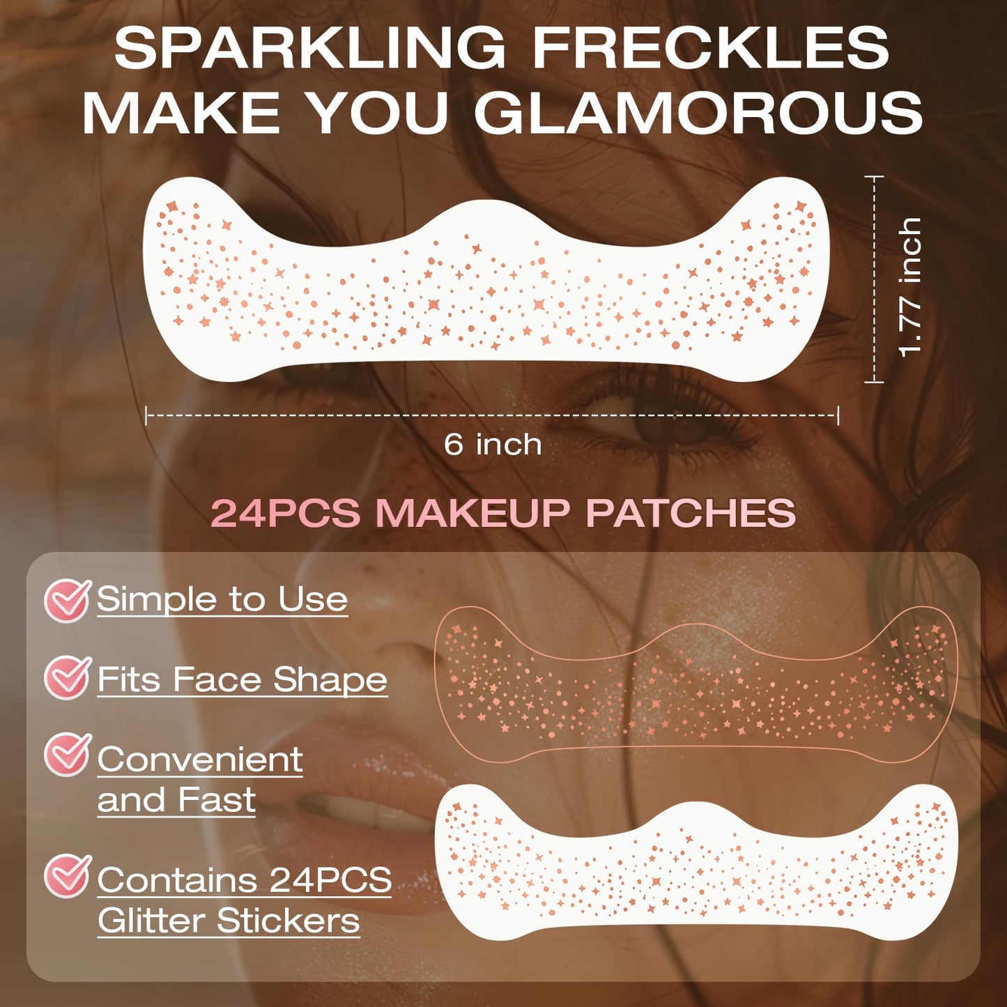 Leterly 24 Pcs Glitter Freckles Face Tattoo,Rose Gold Face Glitter Makeup Patches Cute Sparkle Freckles Patches Waterproof Makeup Speckles for Face Beauty & Personal Care Leterly