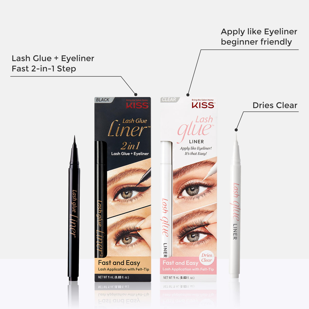 KISS Lash GLUEliner, 2-in-1 Felt-Tip Eyelash Adhesive and Eyeliner, Matte Finish, Foolproof Application, Easy Touch-Up, 0.03 Fl Oz.- Black, Packaging Beauty & Personal Care KISS