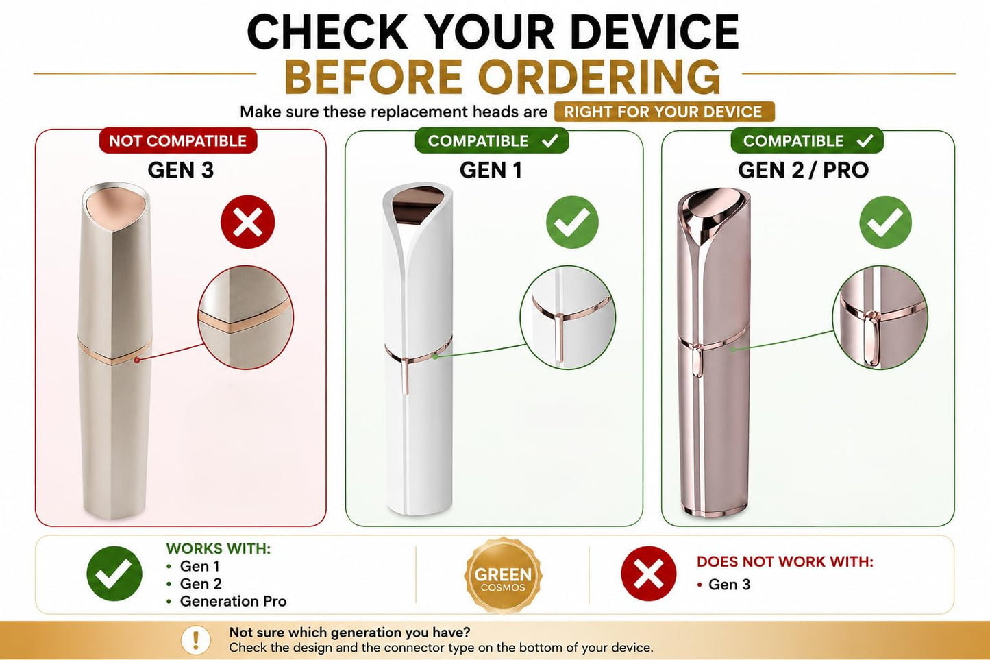 Replacement Heads for Flawless Facial Hair Remover, Replacement Blades for Finishing Touch Flawless Hair Removal Gen 1 and Gen 2 Beauty and Personal Care Green Cosmos