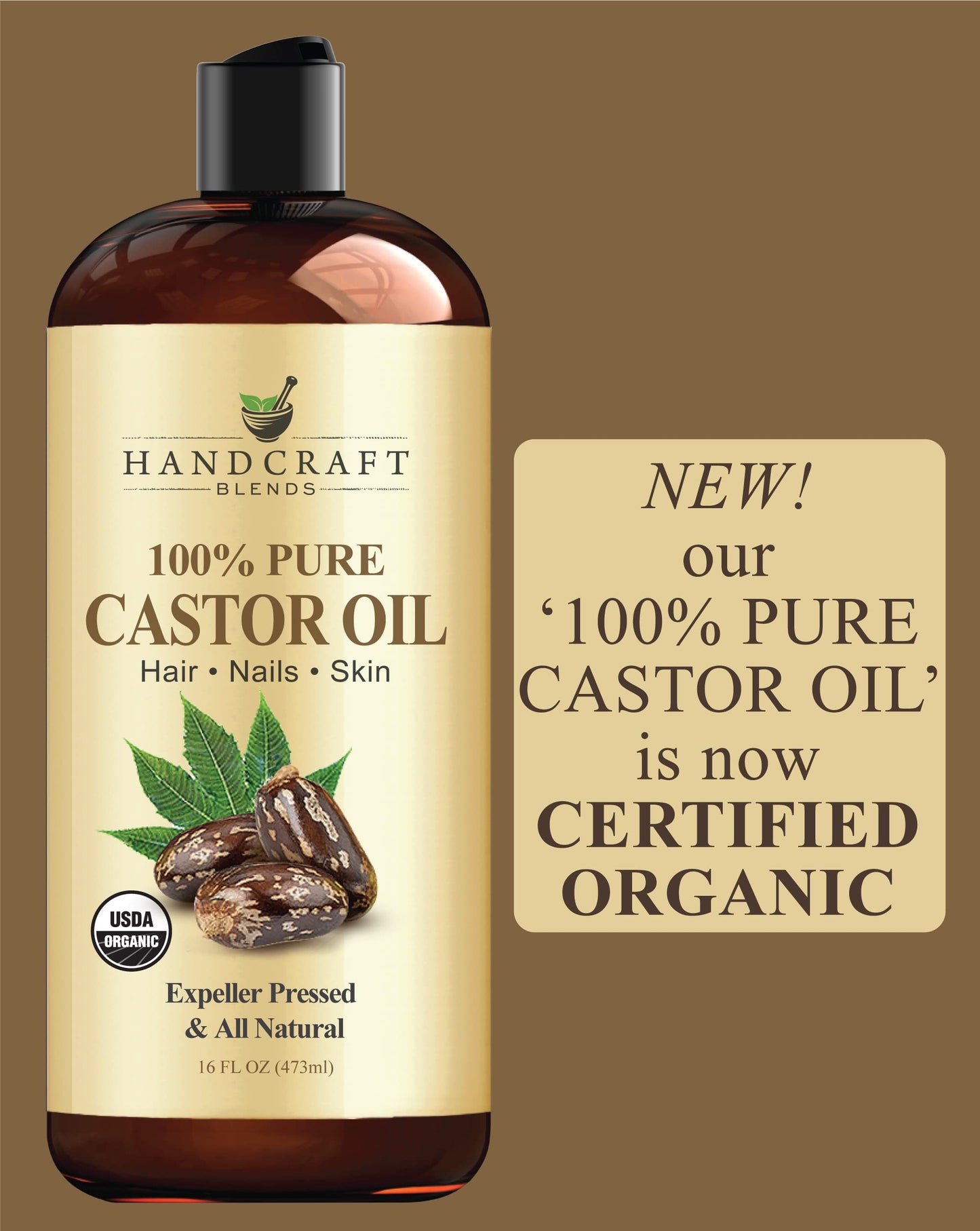 Handcraft Blends Organic Castor Oil – 100% Pure, Natural, Expeller-Pressed, Hexane-Free Carrier Oil for Hair, Lashes, Brows & Skin, 16oz Beauty & Personal Care Handcraft Blends