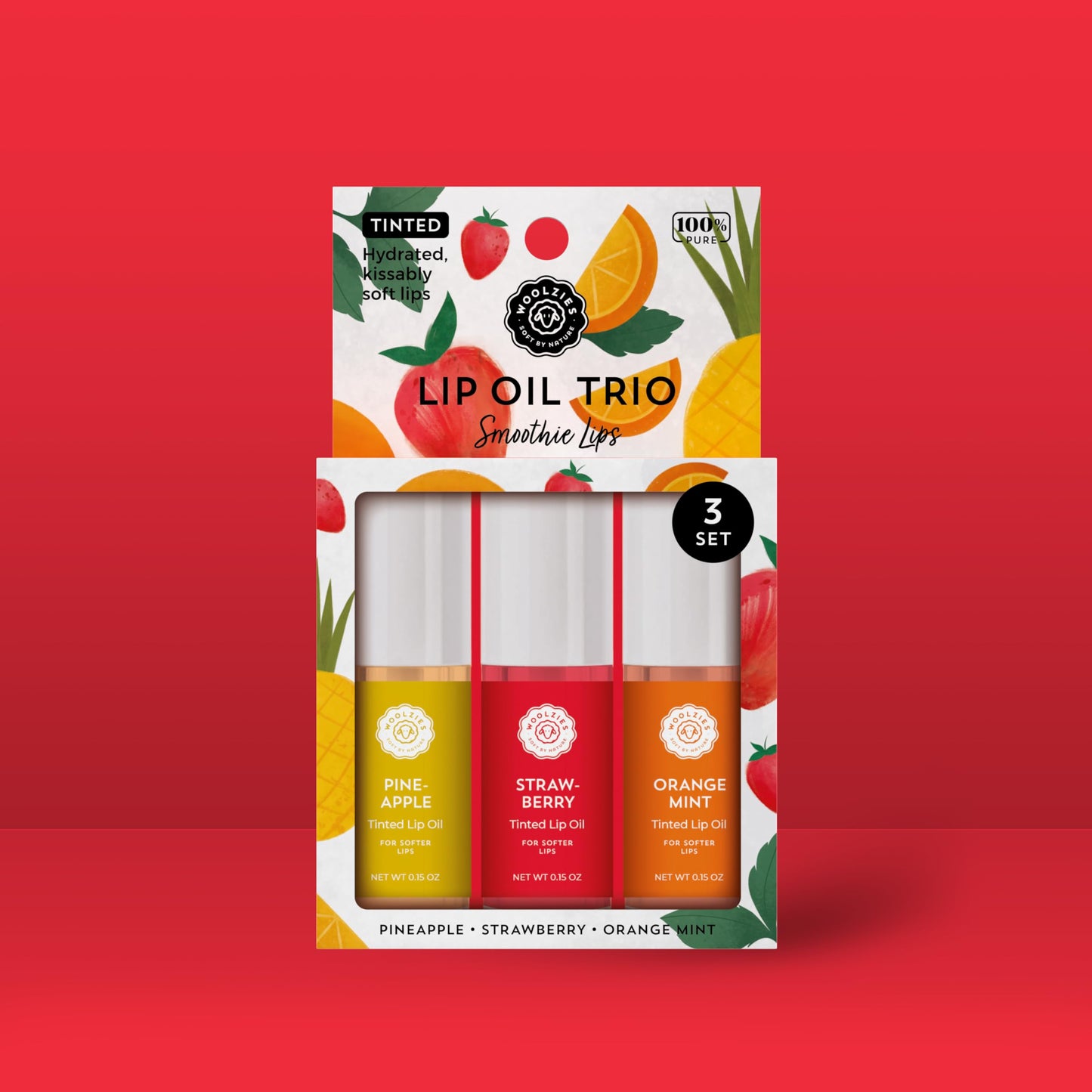 Woolzies All-Natural Lip Oils - Flavored Assortments - Moisturizing with Beautiful Tints Set of 3 (3 Pack, Smoothie Lips) Beauty and Personal Care Woolzies