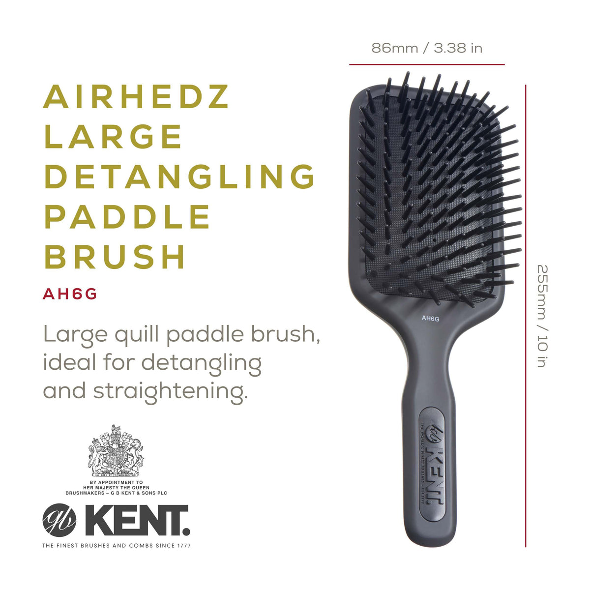 Kent AH6G Airhedz Cushion Paddle Brush - Scalp Massager and Detangler Brush - The Hair Brush for Thick Hair - Scalp Massager and Growth Stimulator -