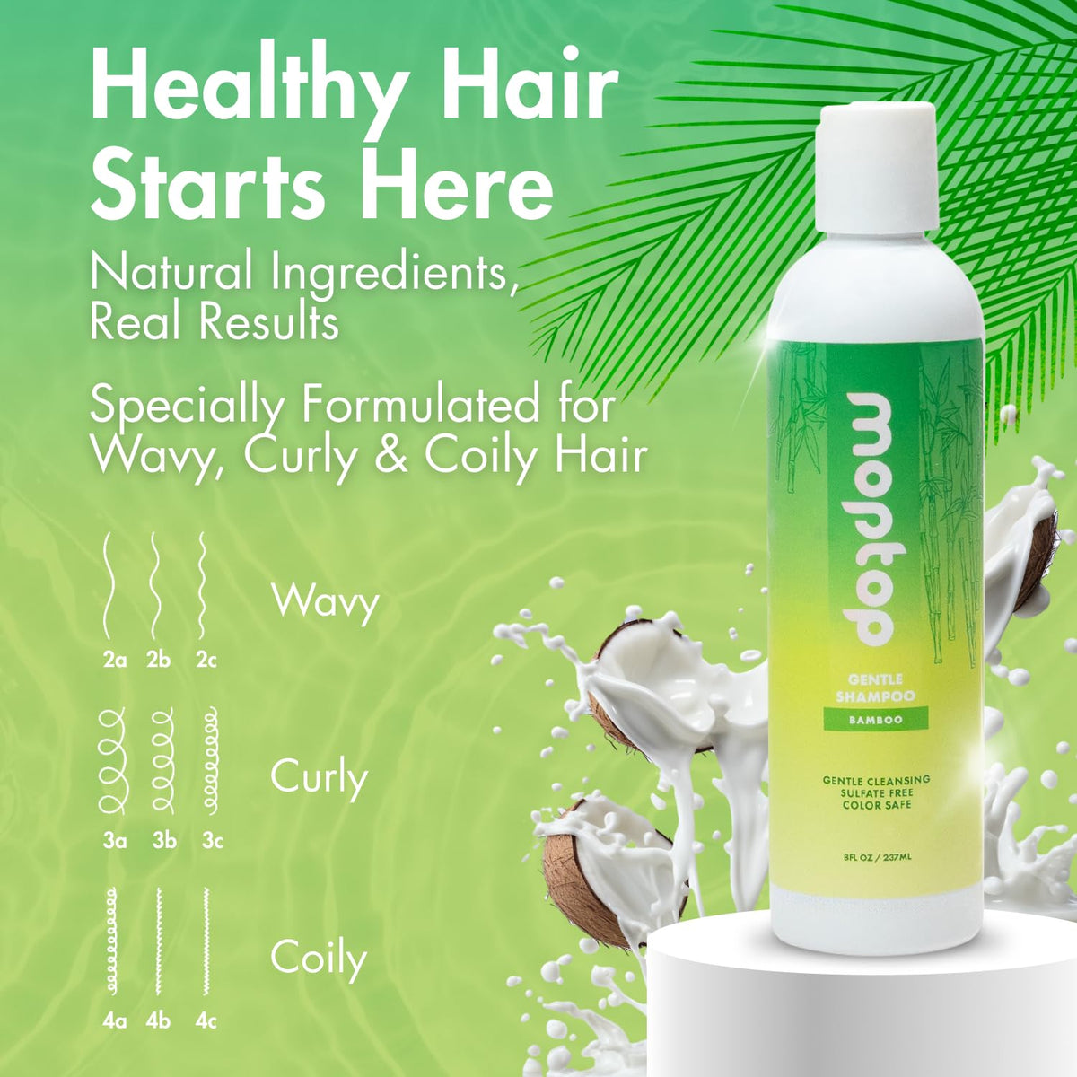 MopTop Gentle Shampoo - Every Day Curly Hair Sulfate Free Shampoo, Improves Moisture & Reduces Frizz, Paraben Free Natural Hair Products for Straight Beauty & Personal Care MopTop