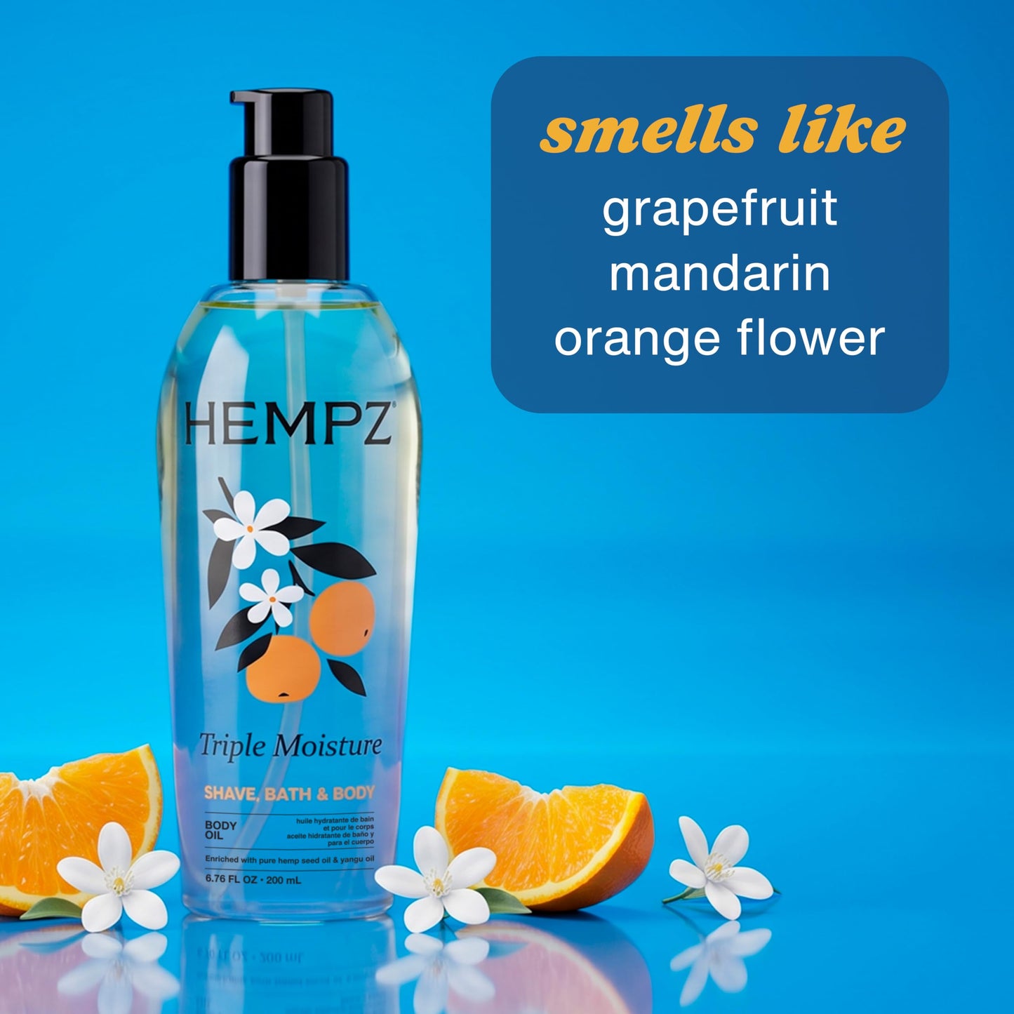 Hempz Triple Moisture Fresh Citrus Herbal Hydrating Multi-Purpose Body Oil for Face or Body - Moisturizing Bath, Shower, or Shaving Oil for Dry or Beauty and Personal Care Hempz