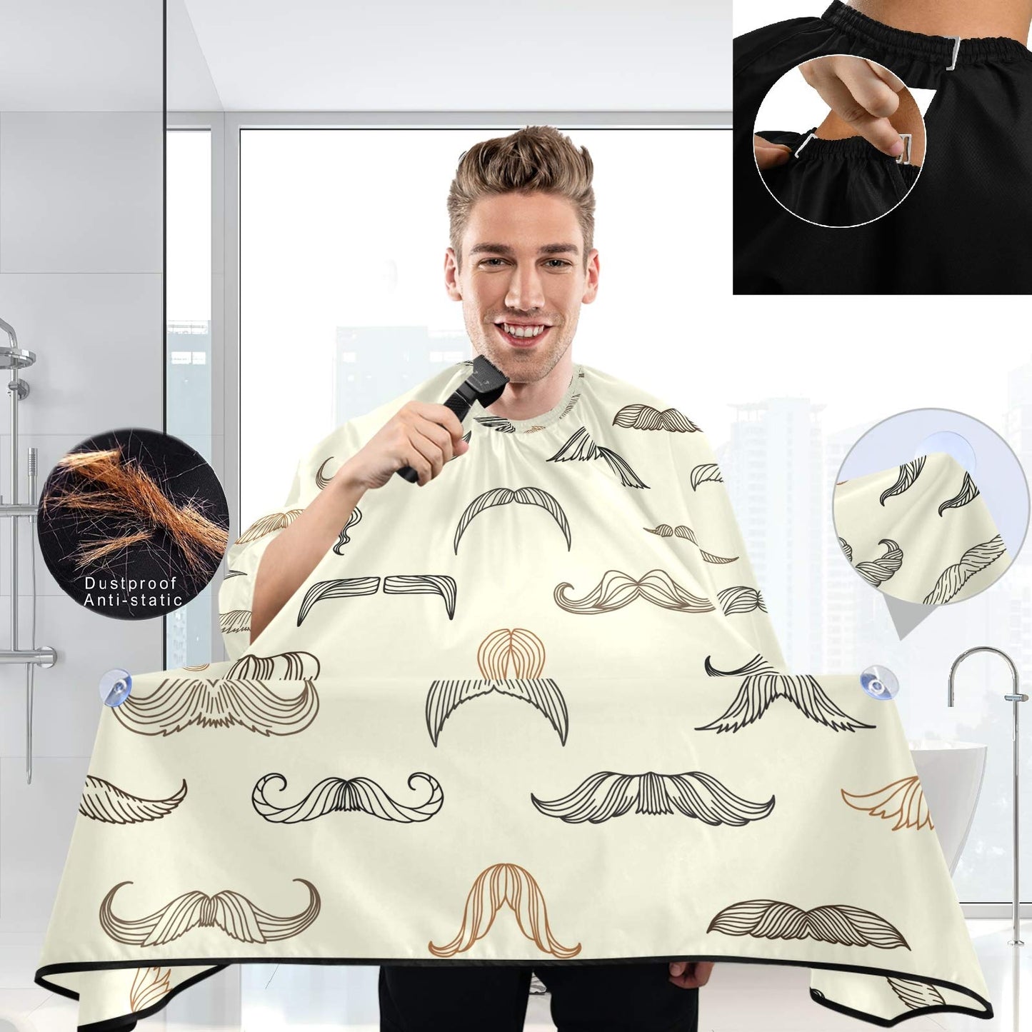 visesunny Mustache Men Barber Cape Anti-Static Hair Cutting Cape with Snap Closure Professional Salon Polyester Beard Shaving Bib Water-Resistant Beauty and Personal Care visesunny
