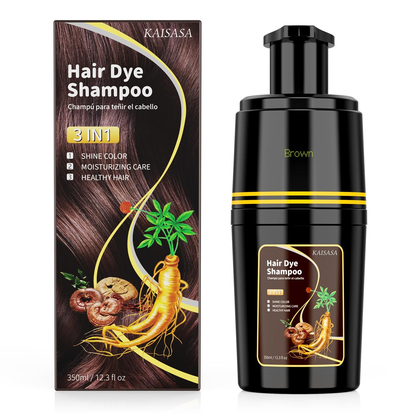 KAISASA Brown Hair Dye Shampoo 3 in 1, Hair Color Shampoo for Cover Grey Hair, Hair Dye Shampoo for Men and Women (Brown) Beauty and Personal Care KAISASA Default Title