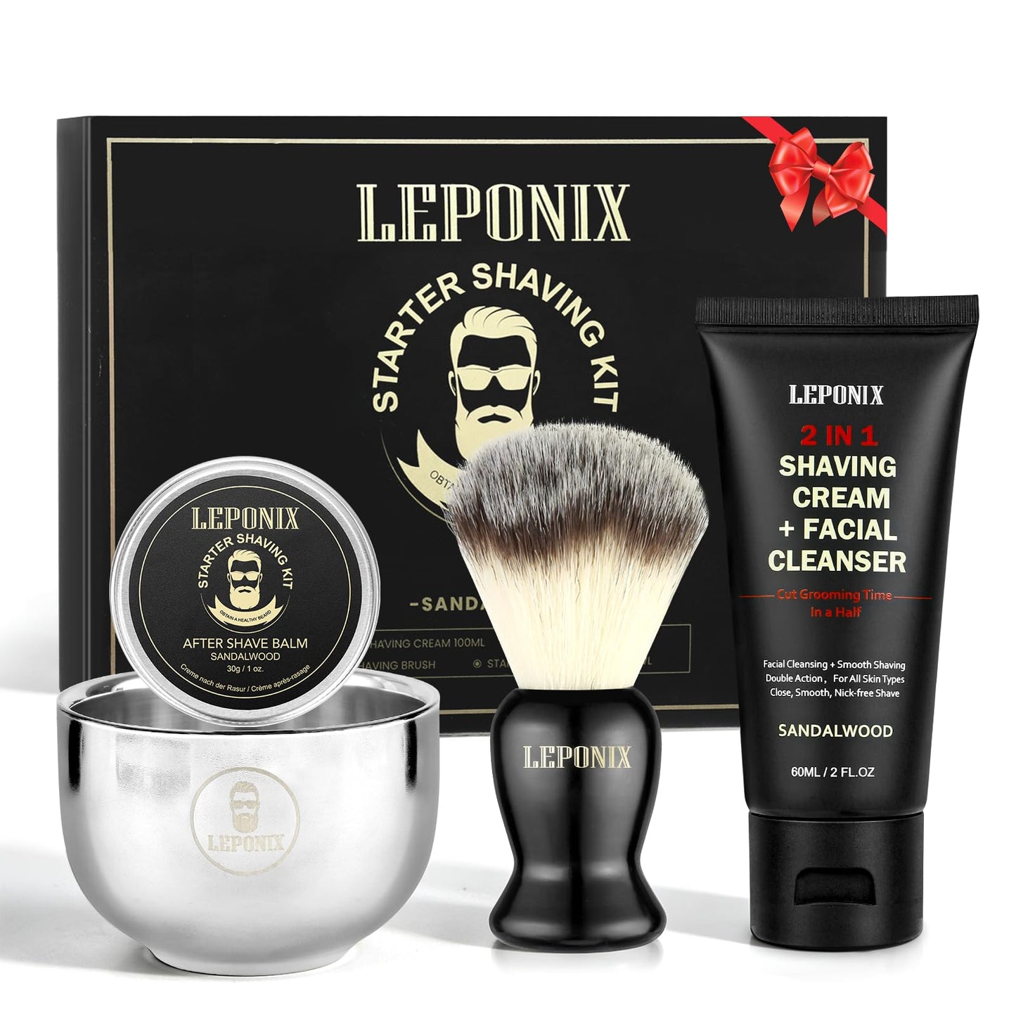 LEPONIX Men's Shaving Kit 4 Piece with Shaving Brush and Bowl Sandalwood Beauty and Personal Care LEPONIX