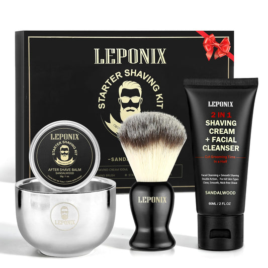 LEPONIX Men's Shaving Kit 4 Piece with Shaving Brush and Bowl Sandalwood Beauty and Personal Care LEPONIX