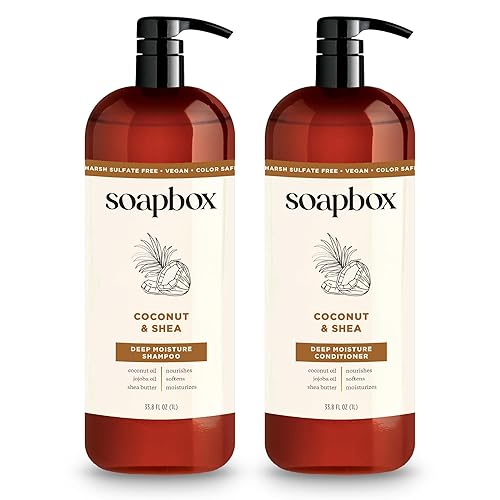 Soapbox Shampoo and Conditioner Set with Coconut Oil, Jojoba Oil, Aloe and Shea Butter to Moisturize and Nourish for All Hair Types, 1 Liter Each Beauty & Personal Care Soapbox
