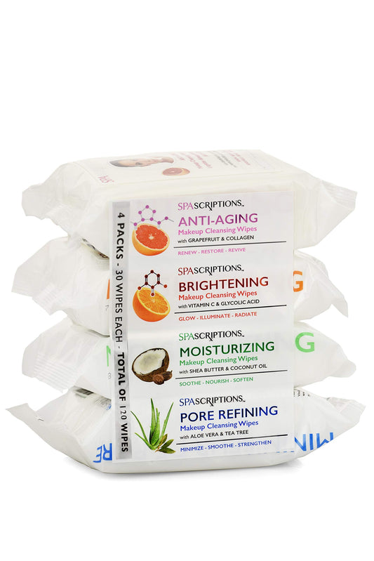 Spascriptions™ Anti-Aging, Brightening, Moisturizing & Pore Refining Towelettes Removes Waterproof Makeup, Revives with Collagen, Vitamin C, Coconut Beauty & Personal Care Global Beauty Care