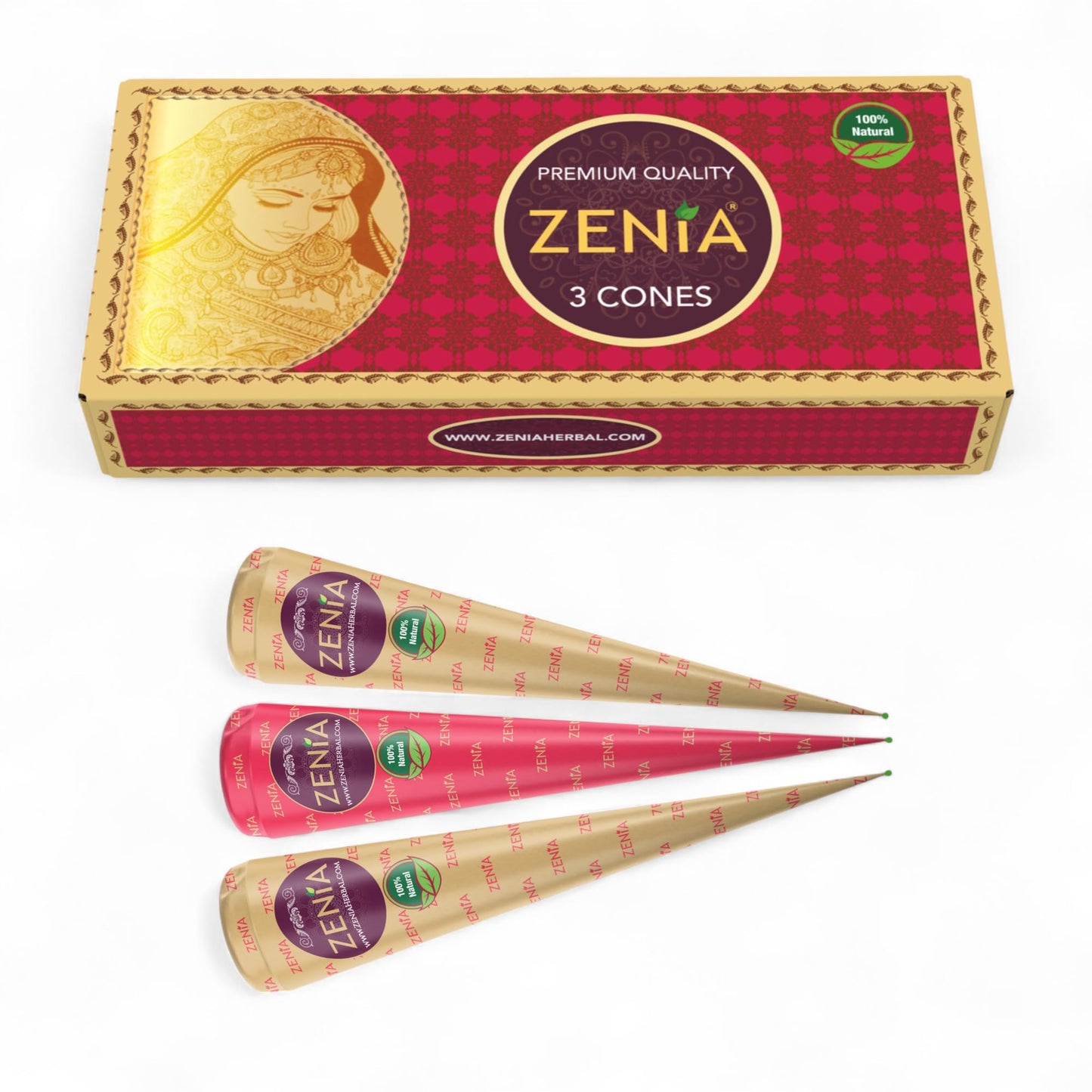 Zenia (Pack of 3) 100% Natural Henna Hair Color Paste Hair Dye Cones Dark Reddish-Brown Color 25g Each Cone Beauty & Personal Care Zenia
