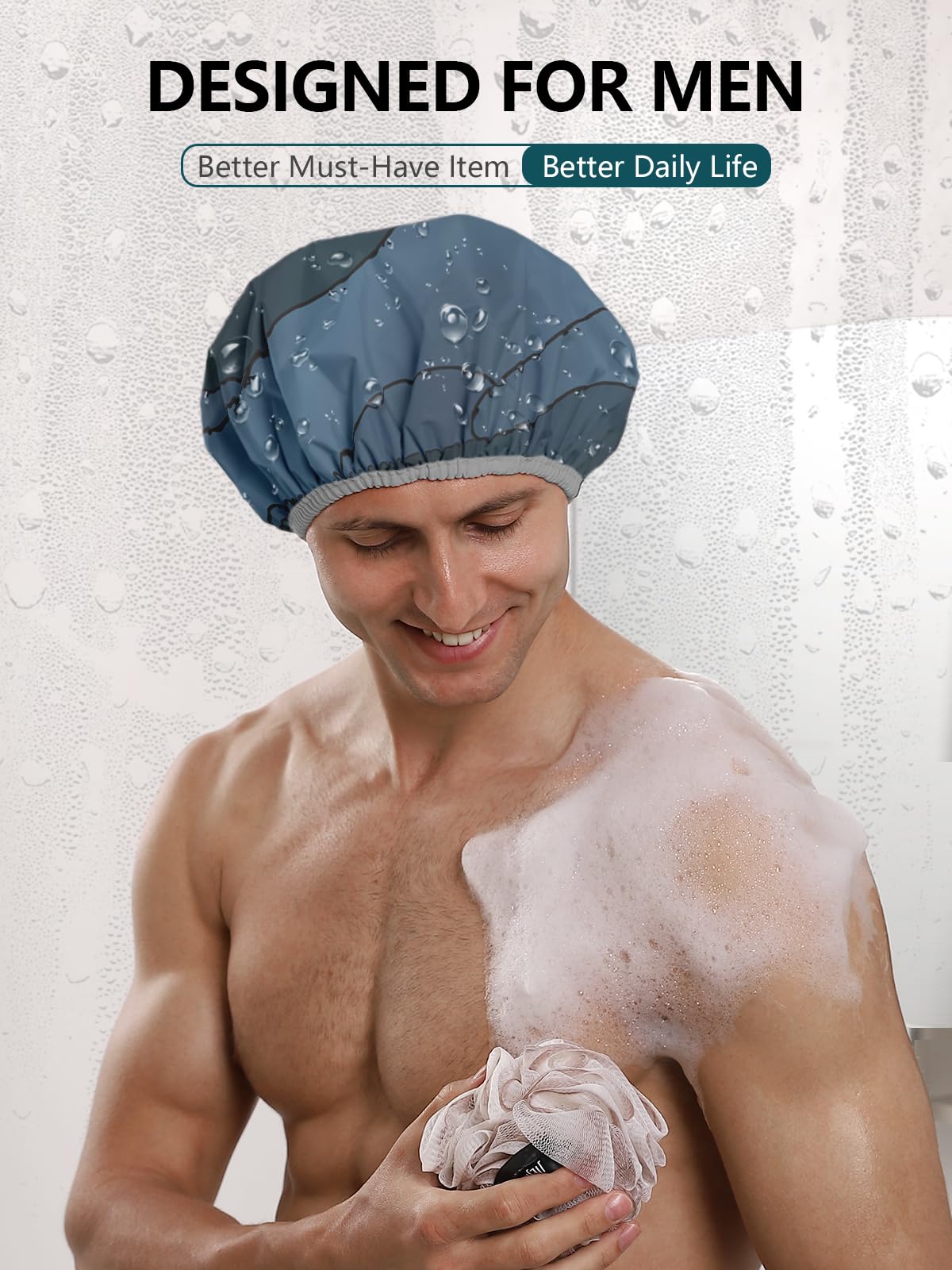 Years calm Men Shower Cap Reusable Waterproof, Dual-Layer Design, Double-Sided Use,Protects Hair in Shower, Spa, Travel & Cooking, Adjustable Elastic Beauty and Personal Care Years calm