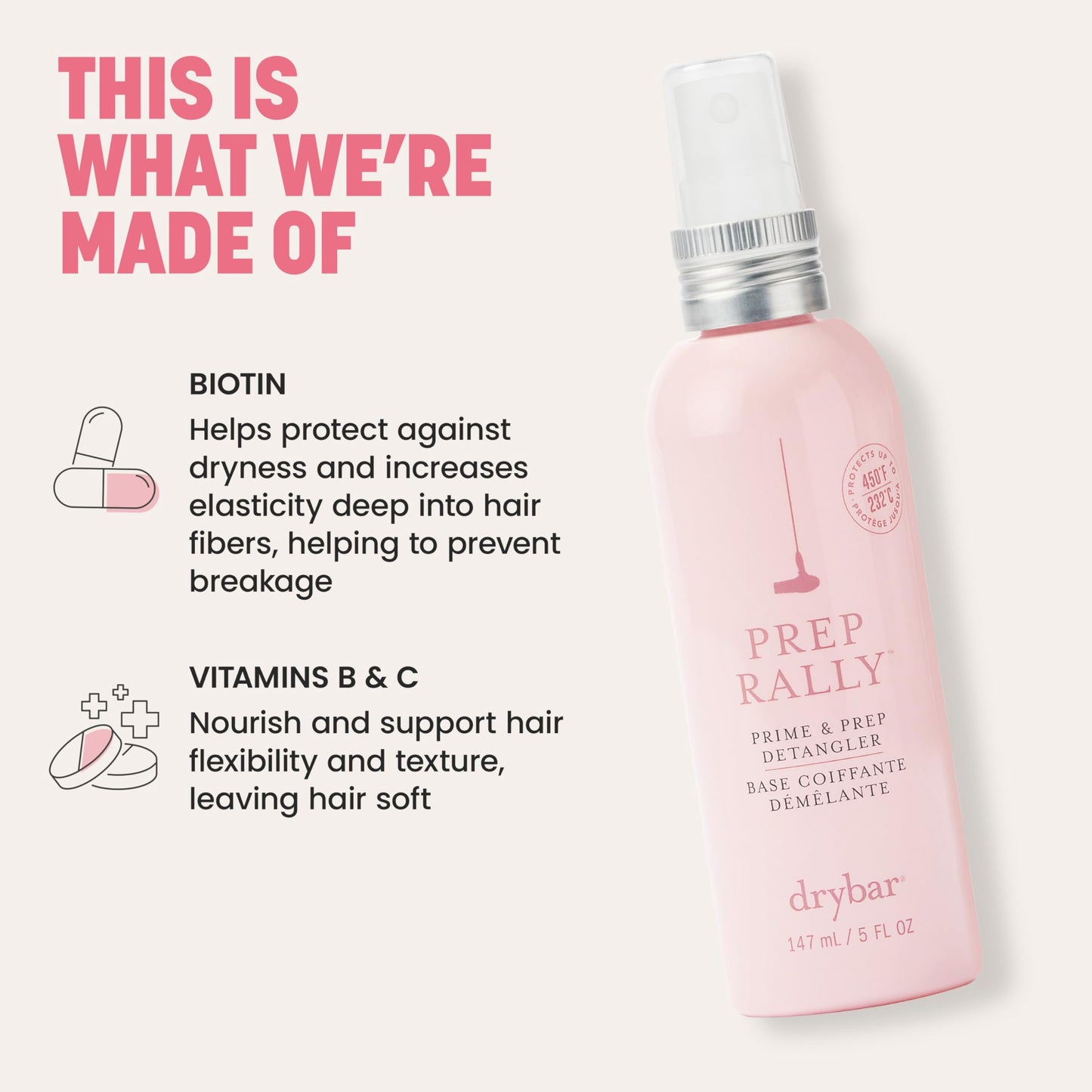 Drybar Prep Rally Prime & Prep Detangler Coconut Colada Scent - Full Size | Nourishes Hair, Detangles with Ease, Leaves Hair Soft & Manageable Beauty & Personal Care Drybar