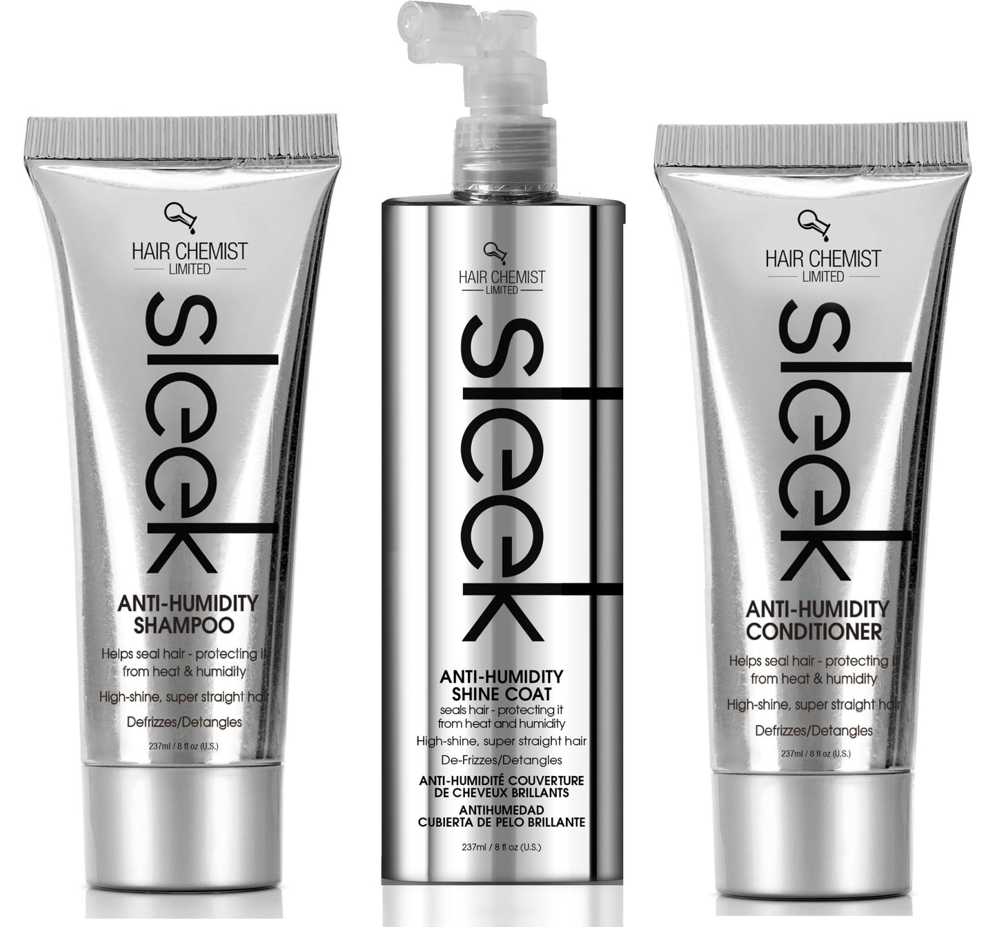 Hair Chemist Sleek Anti-Humidity Shampoo 8oz, Conditioner 8oz & Shine Coat 8oz 3-PC SET - Frizzy Hair Shampoo and Anti-Frizz Treatment Collection Beauty & Personal Care Hair Chemist