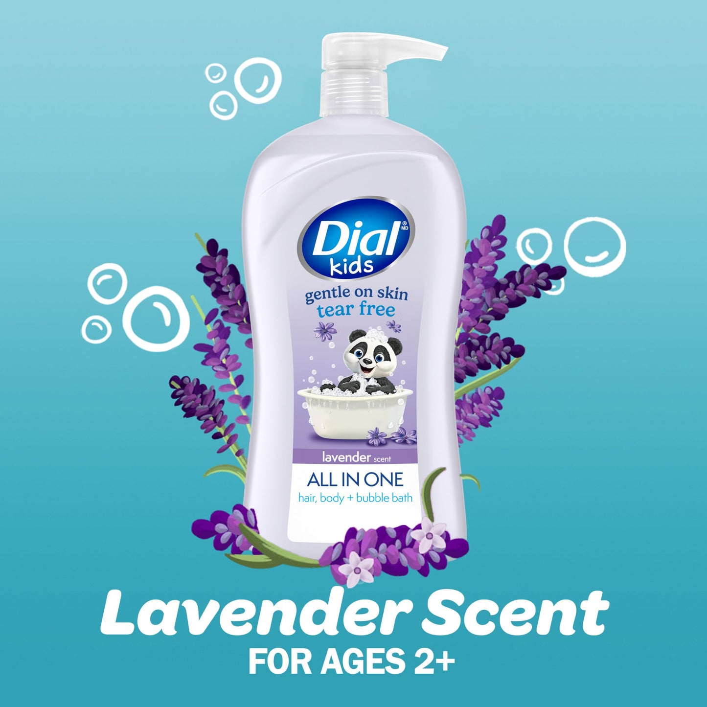 Dial Kids All-in-1 Body + Hair + Bubble Bath, Lavender Scent, 32 Fl Oz, Hypoallergenic Body Wash & Shampoo, No Tears Formula for Kids 2+ Years, No Beauty & Personal Care Dial